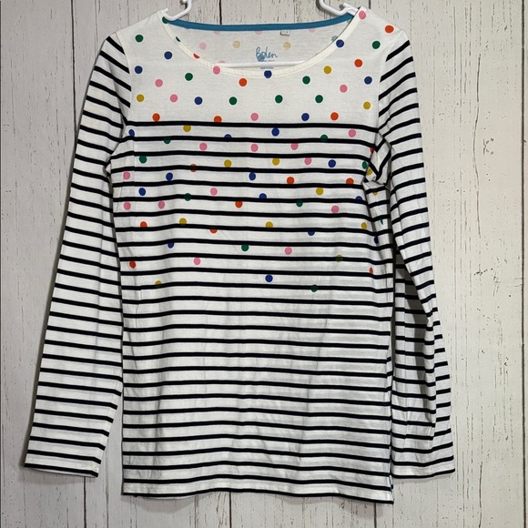 Boden Tops - Boden White & Pink Striped Multicolor Dot Long Sleeve T-Shirt Regular Size 6